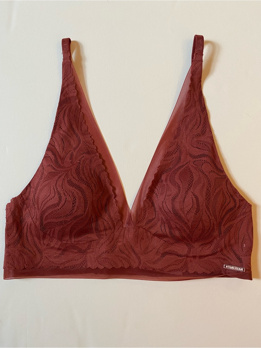 Danskin Intimates Lace Plunge Bra M Rust Brown Wireless Bralette